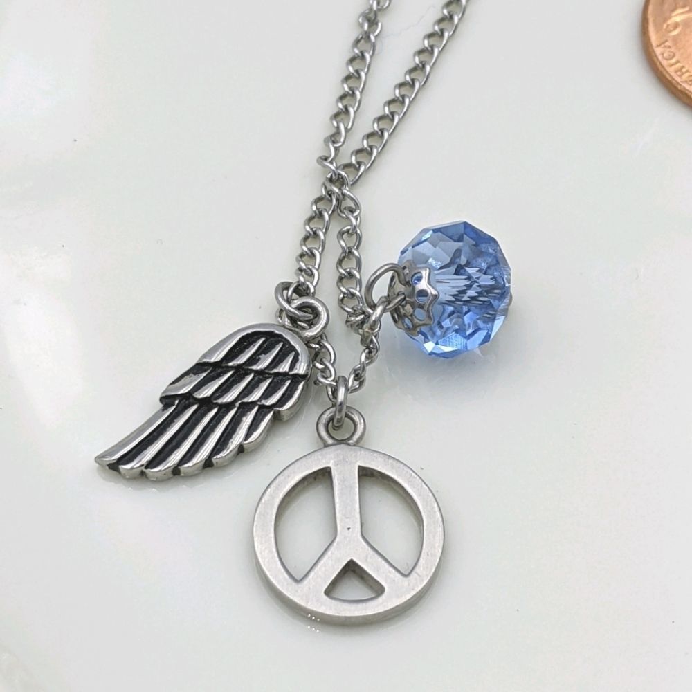 Tocara Stainless Steel Wing Peace Blue Necklace